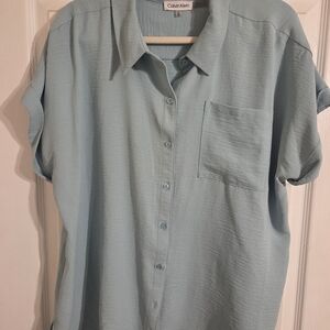 Calvin Klein Teal Button-Up Shirt (XL)